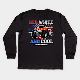 Monster Truck USA Red White and Cool Kids Long Sleeve T-Shirt